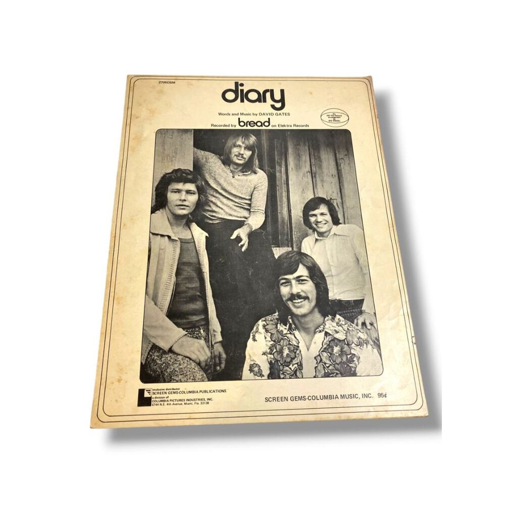 1972 Diary Sheet Music David Gates Bread Screen Gems-Columbia Music